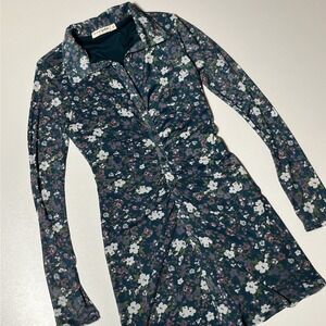 Live To Be Spoiled Floral Button Up Dress Size S Cinched Waist Stretch Mesh Mini